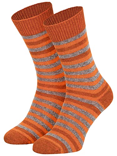 Piarini Wollsocken Wolle Damen Herren Wintersocken Warme Haussocken Haussocken Kuschelsocken dünn geringelt orange 35-38 von Piarini