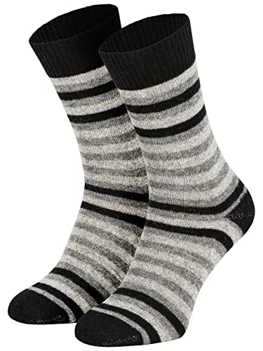 Piarini Wollsocken Wolle Damen Herren Wintersocken Warme Haussocken Haussocken Kuschelsocken dünn geringelt schwarz 39-42 von Piarini