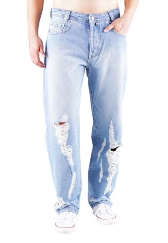 PICALDI Herren Jeans Zicco 471 Raze Destroyed Washed Blue – Relaxed Tapered Fit mit tiefem Schritt – weiter Karottenschnitt, leicht zulaufendes Bein – Denim Jeans mit Destroyed Look für Streetwear von Picaldi