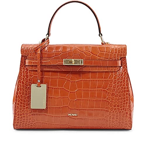 Picard Shopper, Weimar 5551, Farbe Mandarine/Rot-Orange, Außen Krokoprägung auf Kalbsleder, Reißverschluss, Trageriemen, 32x23x12cm, Made in Germany von Picard