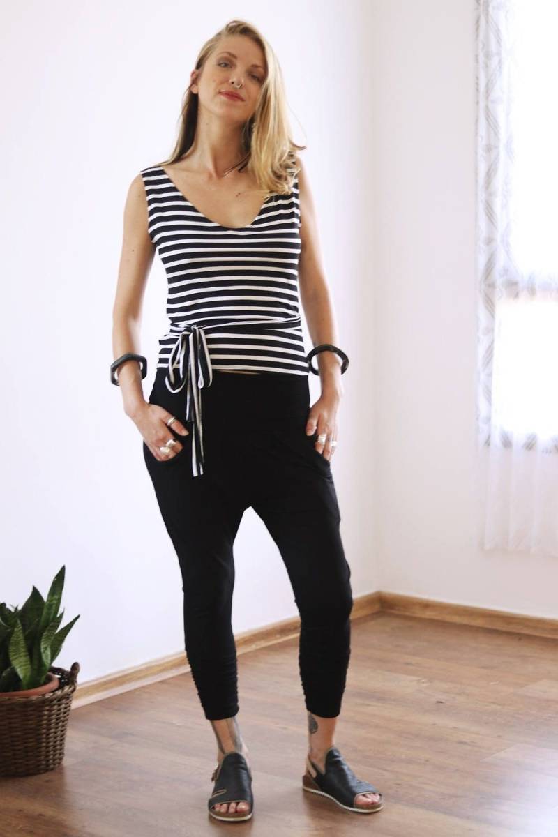 Gestreiftes Wickeltop Rückenfreies Boho Viskose Tank von Picarona