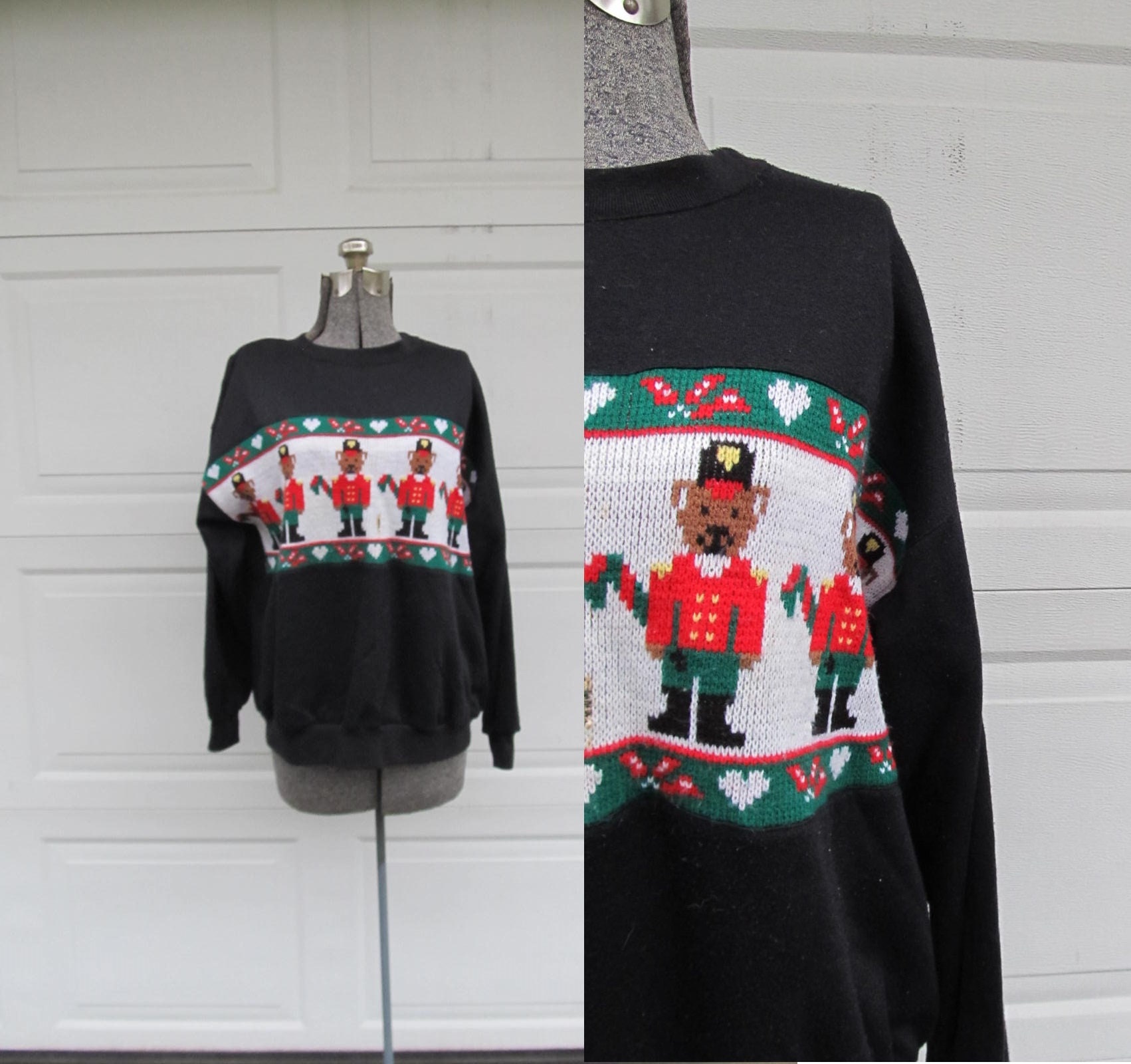 Vintage Hässliche Weihnachten Pullover, Sweatshirt, Teddybär Spielzeugsoldaten, Medium von PicassosStudio
