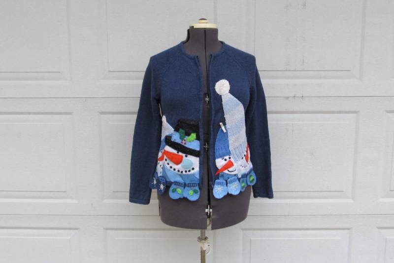 Vintage Ugly Christmas Pullover, 1980Er Jahre Große Schneemänner Und Handschuhe, M/L von PicassosStudio