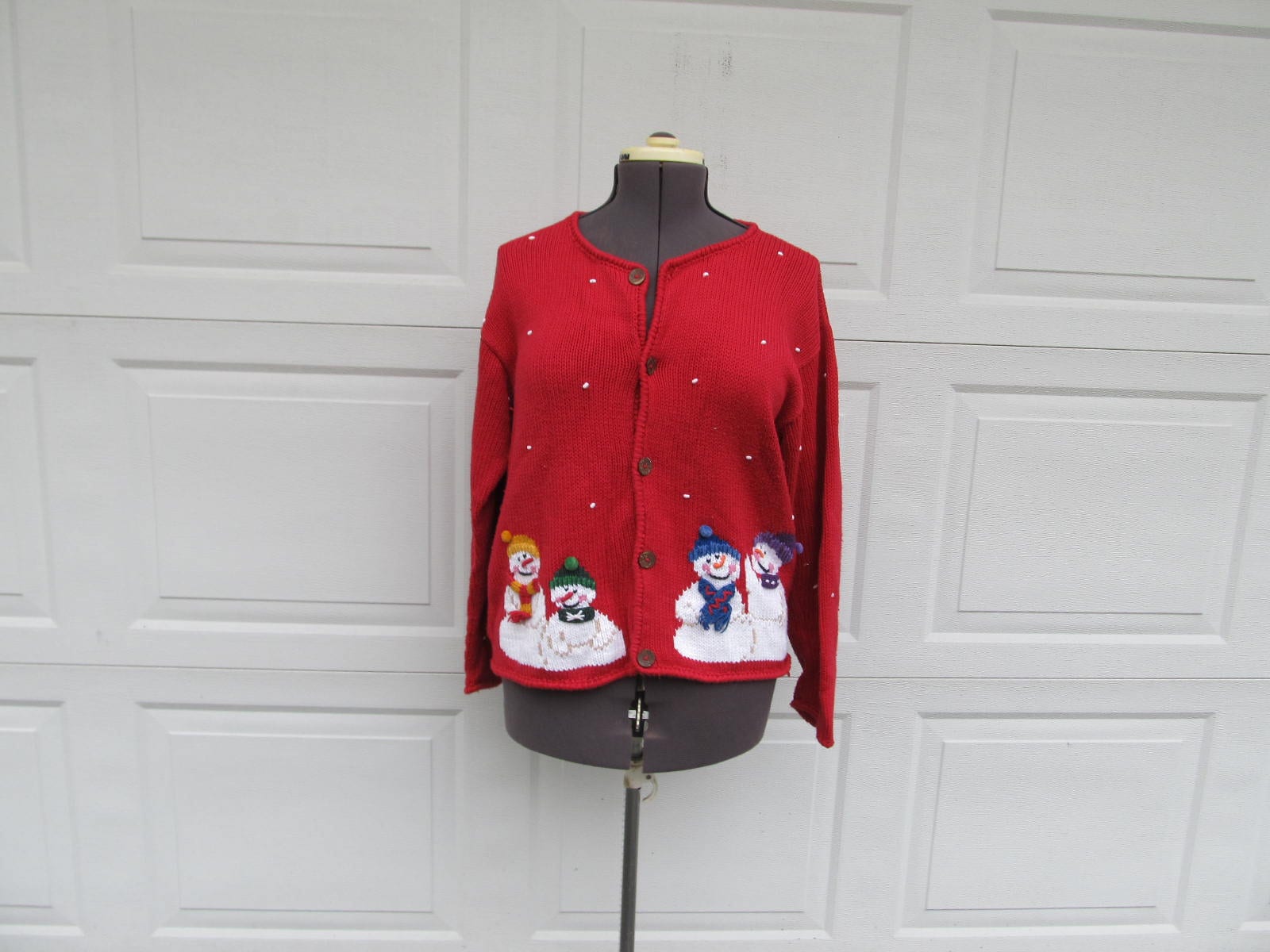 Vintage Ugly Christmas Pullover, Cardigan, Schneemänner Und Schneeflocken, Medium von PicassosStudio