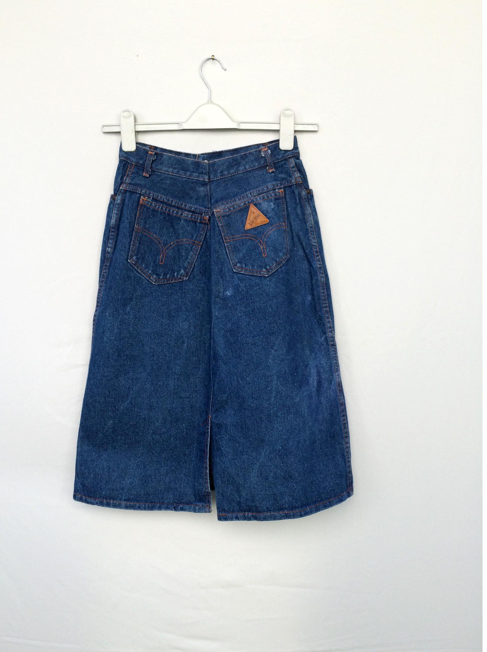 Frauen 80Er Jahre Denim Jeans Midi Rock Taillenhoch A-Linie Gr. Small von PiccobelloVintage