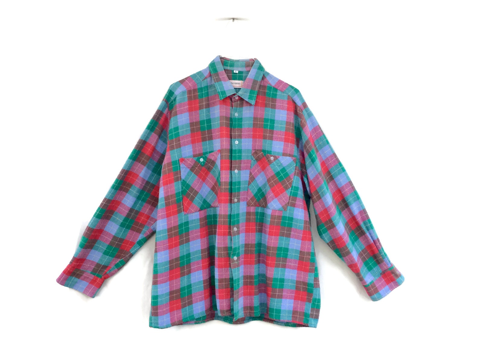 Vintage 90Er Jahre Grunge Karo Hemd - Herren Größe L | Color Block Design Langarm Flanell von PiccobelloVintage