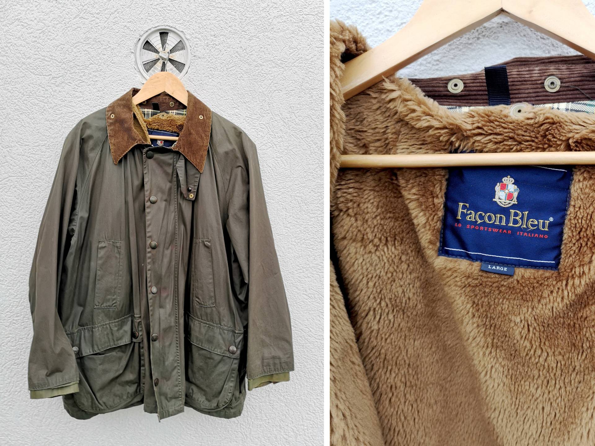 Vintage Wachsjacke Facon Bleu Herren Größe L - Wasserdichter Hunter Parka Mit Kunstpelzfutter Weste von PiccobelloVintage