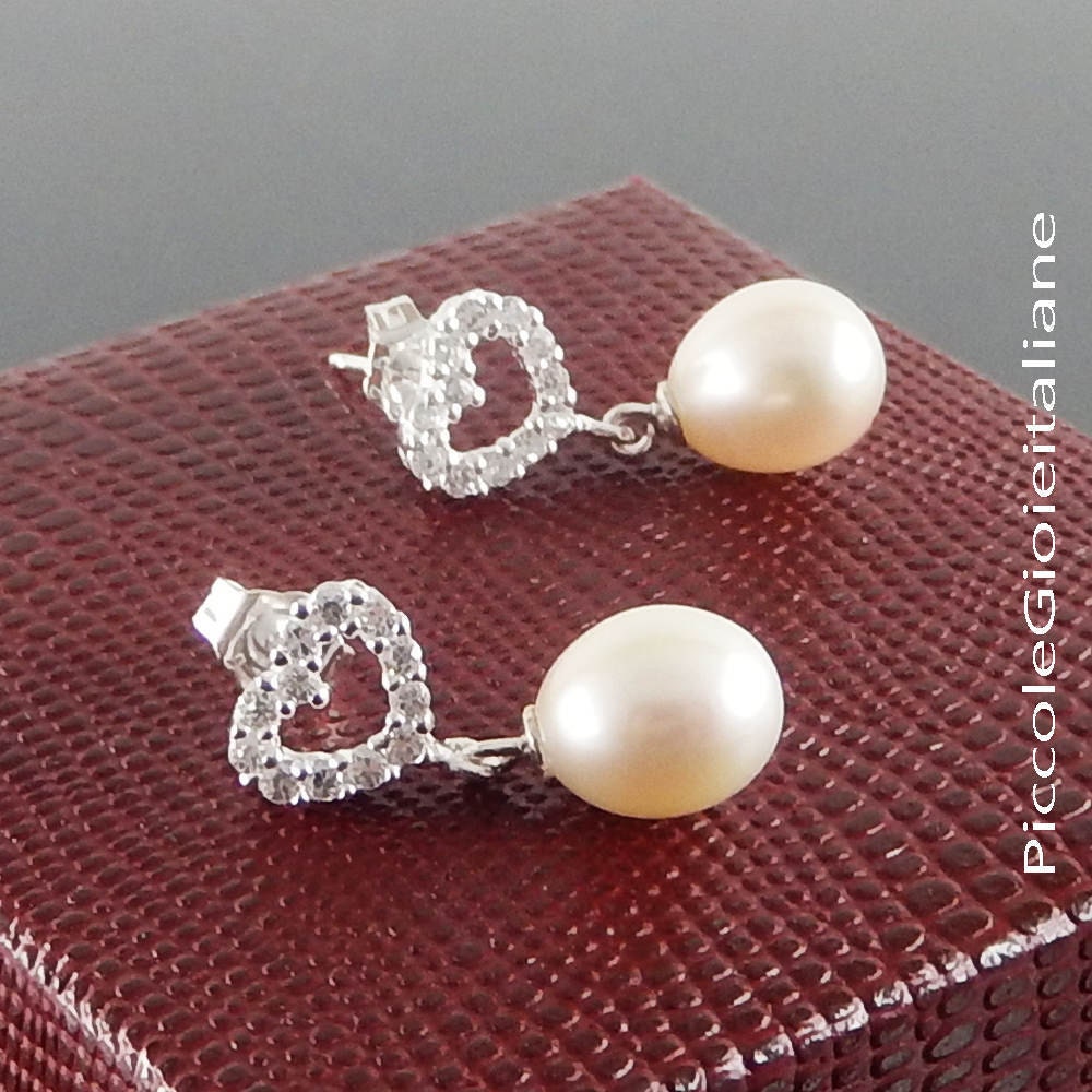 925 Silber Ohrringe Perle Handgefertigte Braut Mit Zirkonia Herz Elegantiorecchini von PiccoleGioieitaliane