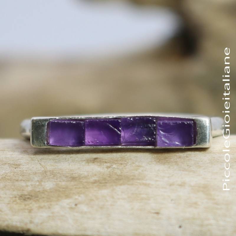 925 Silberring, Umhüllter Amethyst-Ring, Grober Steinring, Handgefertigter Ring, Halbedel-Edelsteinring, Amethyst-Ring Mit Bar von PiccoleGioieitaliane