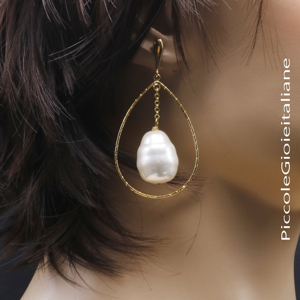 Goldene Ohrringe 925 Silber Perle Mallorca Moderne Hochzeit Xmas Geschenk White Pearl von PiccoleGioieitaliane