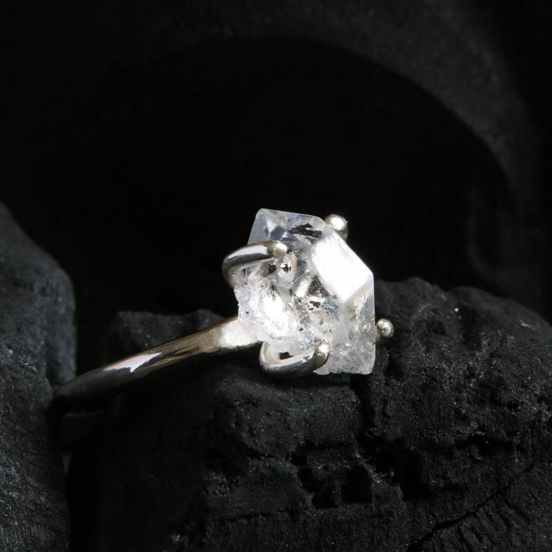 Natürlicher Herkimer Diamantring, Roher Ring, 925 Silber Rough Stone Minimal Handgefertigter Ring von PiccoleGioieitaliane