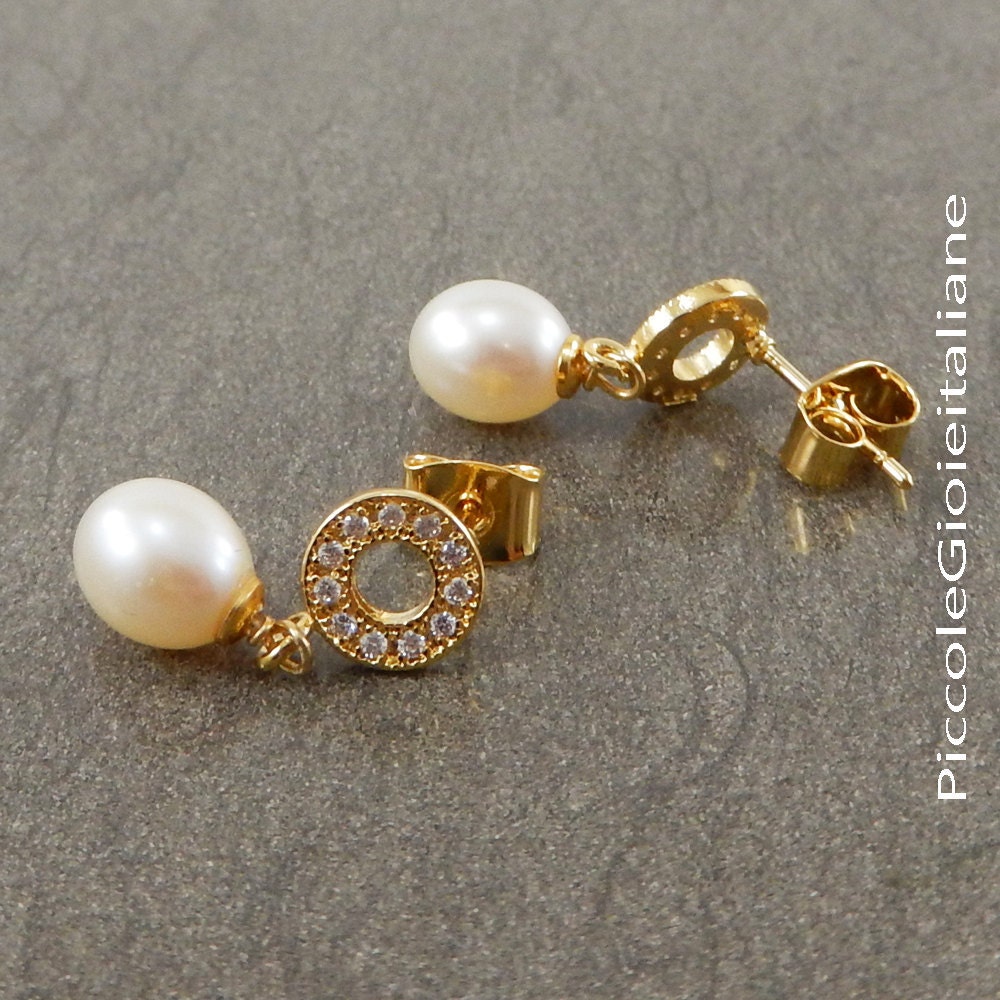 Perle Ohrringe, Creolen, Aaa Perlen Ohrringe Mit Zirkonia, Elegante Feier Goldene von PiccoleGioieitaliane