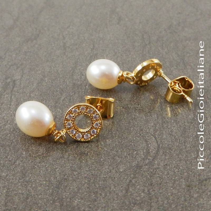 Perle Ohrringe, Creolen, Aaa Perlen Ohrringe Mit Zirkonia, Elegante Feier Goldene von PiccoleGioieitaliane