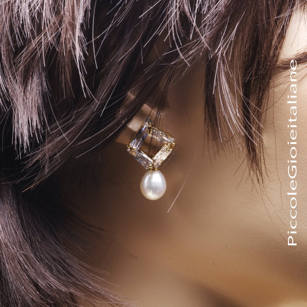 Perlenohrringe Moderne Ohrringe Für Aaa Perle Mit Zirkon Zeremonie Elegante Gold von PiccoleGioieitaliane