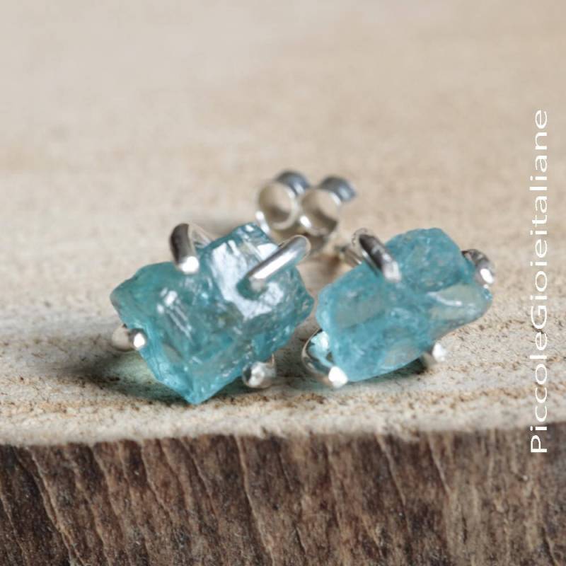 Roh Natürliche Apatit Ohrringe, Silber Ohrringe 925, Edelstein Lobe Hellblaue Boho von PiccoleGioieitaliane