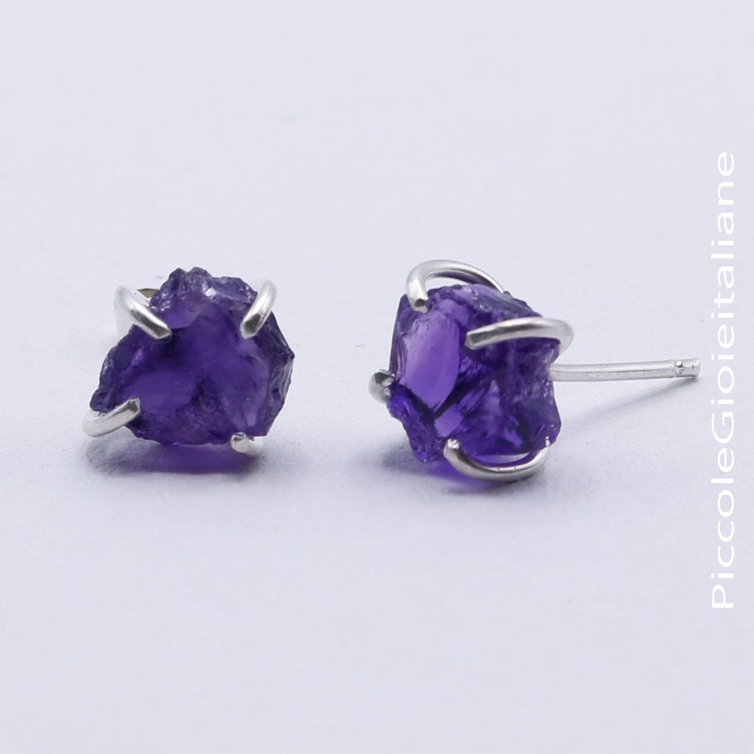 Roher Amethyst Ohrringe, Ohrschmuck, Silver925 Ohrstecker, Edelstein Lila Ohrringe von PiccoleGioieitaliane