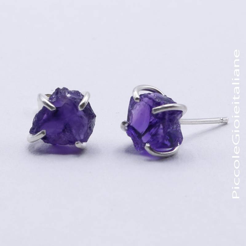 Roher Amethyst Ohrringe, Ohrschmuck, Silver925 Ohrstecker, Edelstein Lila Ohrringe von PiccoleGioieitaliane