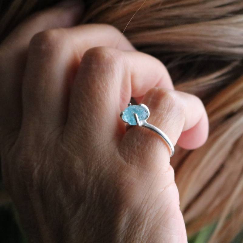 Roher Apatitring Silberring 925 Natürlicher Apatit Ring Edelstein Halbedelsteine Blauer Wasserring Handgefertigter von PiccoleGioieitaliane