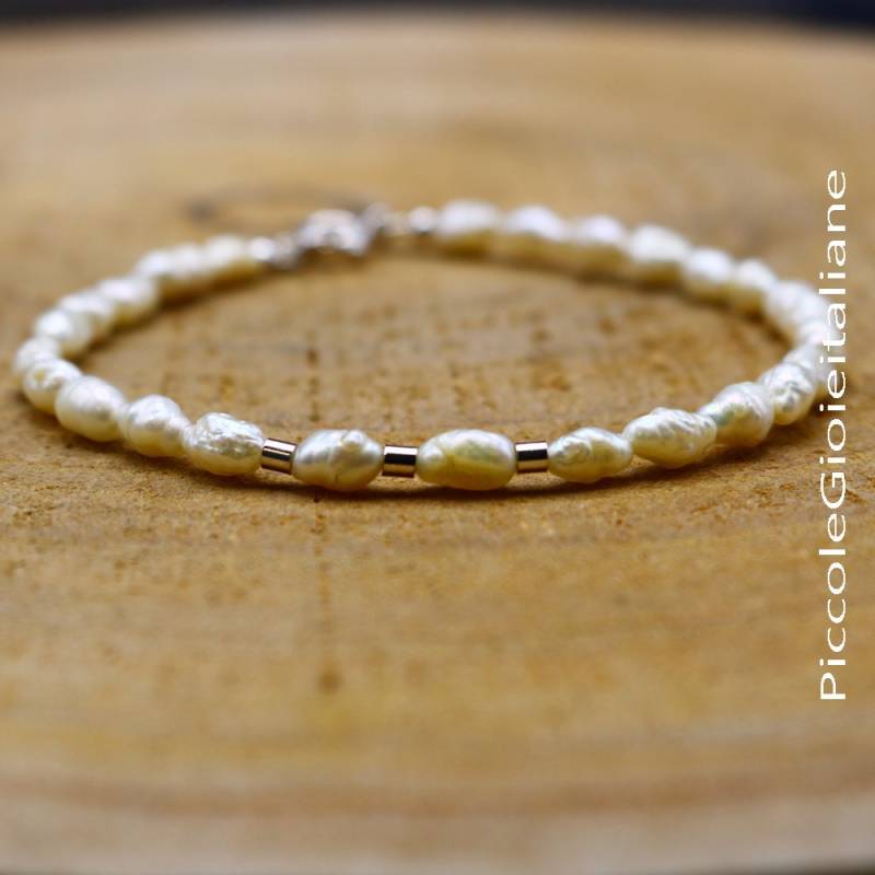 Silber Armband 925 Armreif Und Perlen Perle Handarbeit Minimale Stapeln von PiccoleGioieitaliane