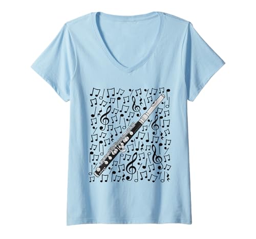 Damen Piccolo Musiknoten Piccoloist Holzbläser Musiker T-Shirt mit V-Ausschnitt Damen Piccolo Musiknoten Piccoloist Holzbläser Musiker T-Shirt mit V-Ausschnitt von Piccolo Teacher Music Notation Flute By DoodleRob