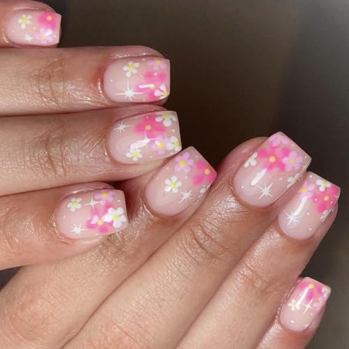 24 quadratische Nägel zum Aufdrücken, glänzende Designs, französische künstliche Nägel, Acryl, künstliche Nägel, zum Aufkleben auf Nägel, für Damen von Piceioep