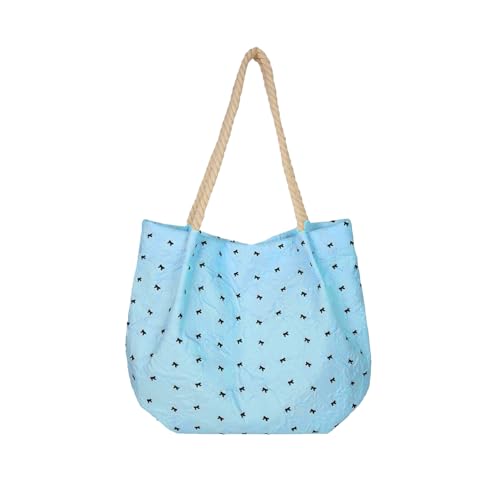 Ergonomische Schultertasche aus Segeltuch mit Blumenmuster, leicht, geräumig, mit Tragegriff oben, modische Unterarm-Handtasche für den täglichen Pendler, leichte Canvas-Einkaufstasche, blau, One Size von Piceioep