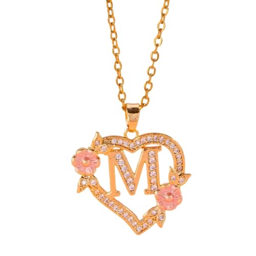 Halskette mit romantischem Blumen-Initialen-Anhänger, Messingkette, zierlicher Herzanhänger, Modeschmuck, Geschenk, trendiges passendes Outfit, Schmuckstück, Einheitsgröße, Wie beschrieben, Wie von Piceioep