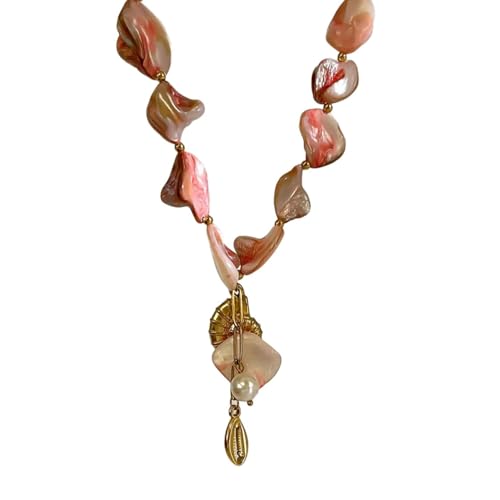 Piceioep Beach, Muschel-Halskette, Edelstahl, Schmuck für Frauen, Perlendetails, inspiriert, modisches Geschenk, handgefertigt, Muschel-Anhänger-Halskette von Piceioep