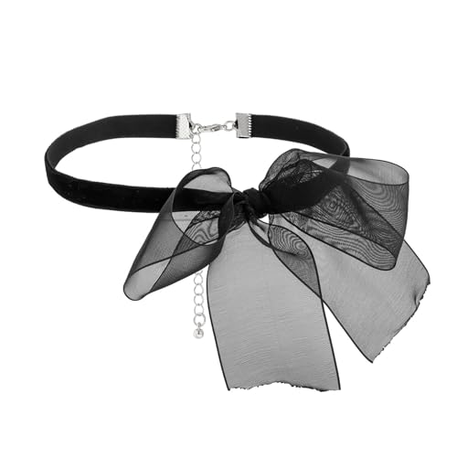 Piceioep Elegante schwarze Netzschleife Choker-Halskette, einfache Halskette, modisches Halsband, Halskette, Temperament-Halskette, Schmuck von Piceioep