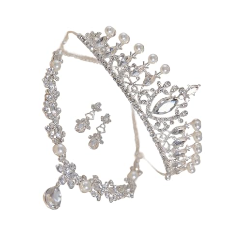 Piceioep Funkelndes Kristall-Brautschmuck-Halsketten-Set mit Marquiseschliff-Steinen, Kunstperlen, geeignet für formelle Anlässe, Imitationsperlen und Strasssteine, Einheitsgröße, Wie beschrieben, Wie von Piceioep
