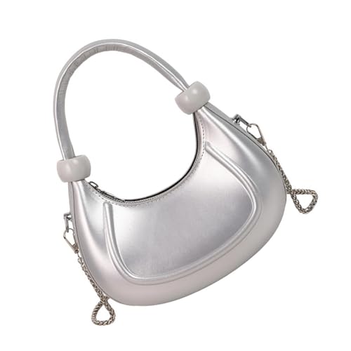 Piceioep Lässige Dumpling Geldbörse Clutches Schulter Toted Handtasche Schultertasche für Frauen Crossbody Tasche mit abnehmbarer Kette Geschenke Damen Hoboes Handtasche, silber, One Size von Piceioep