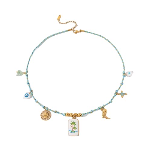 Piceioep Leichte Strandschmuck, verstellbare stapelbare Kette, geeignet für den täglichen Gebrauch und besondere Anlässe, mehrschichtige Tropföl-Anhänger-Halskette, Einheitsgröße, Wie beschrieben, Wie von Piceioep