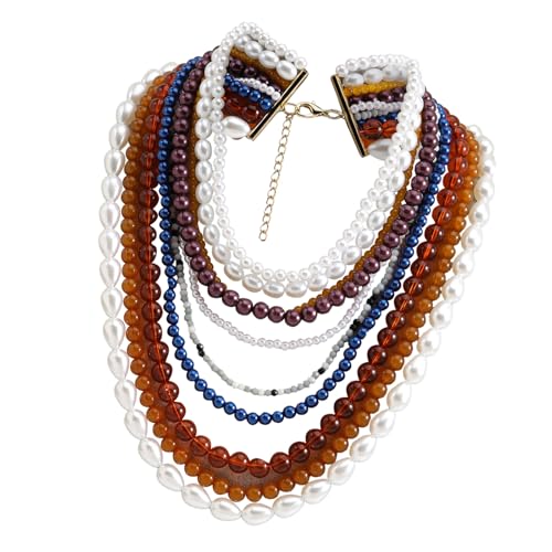 Piceioep Mehrschichtige Halskette mit Kunstperlen, vielseitige Farbe, stapelbar, für besondere Anlässe, stilvolle Schichtung, Festival-Schmuck, Einheitsgröße, Wie beschrieben, Wie beschrieben von Piceioep