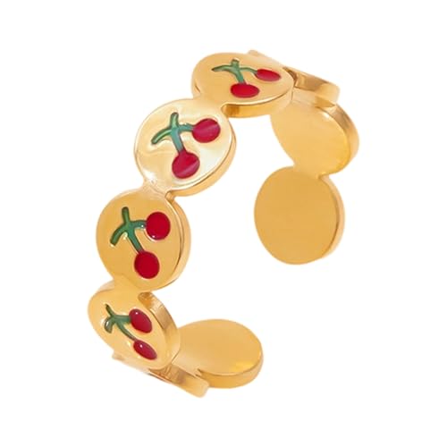 Piceioep Moderner Kirschenanhänger, verstellbare Ringe, Edelstahl, leicht, bequeme Passform, alltäglich, stapelbarer Schmuck, Edelstahl, verstellbarer Schmuck, Einheitsgröße, Wie beschrieben, Wie von Piceioep
