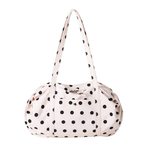 Piceioep Modische Tasche mit Punktmuster, Reißverschluss, bequemer Schultergurt, ergonomisches Design für tägliche Pendelabenteuer, modische schwarz-weiße Punkte, beige, One Size von Piceioep