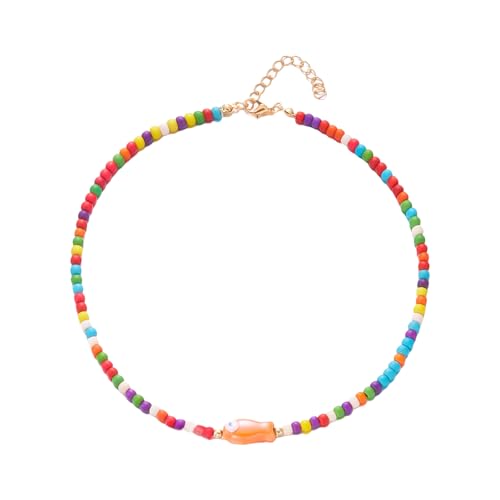 Piceioep Stilvolle Keramik-Fischperlen-Halskette, bunt, leicht, Schlüsselbeinkette, Schmuck für Frauen, bunte Keramik-Fisch-Halskette, Einheitsgröße, Wie beschrieben, Wie beschrieben von Piceioep