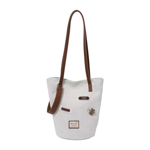 Piceioep Strukturierte Büchertasche mit Reißverschlusstaschen, leichte Tragetasche für College, Büro, Pendeln, Crossbody-Tasche für Damen, beige, One Size von Piceioep