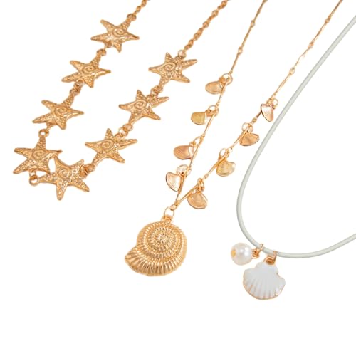 Piceioep Styles Jakobsmuscheln Seestern-Anhänger, Halskette, tragbar, verstellbare Kette für Damen, Strand, Urlaub, Schmuck, Anhänger-Halskette, Einheitsgröße, Wie beschrieben, Wie beschrieben von Piceioep