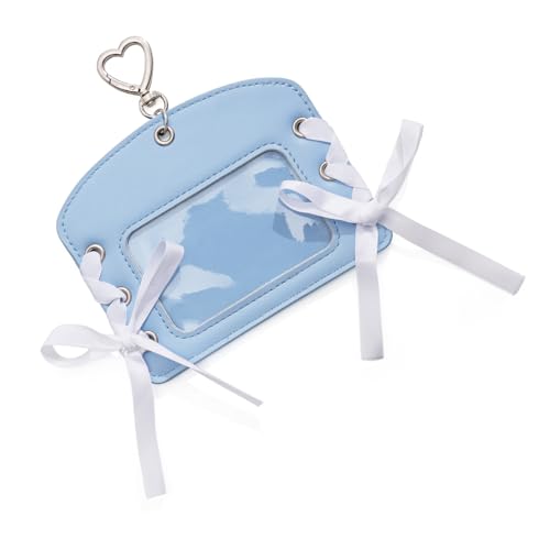 Retro Styles Schleifen Verschluss Kartenetui Praktischer PU Fotokartenhalter Mehrere Kartenfächer Sichere Aufbewahrung für den täglichen Gebrauch Praktisch, blau, Mass Beauty von Piceioep