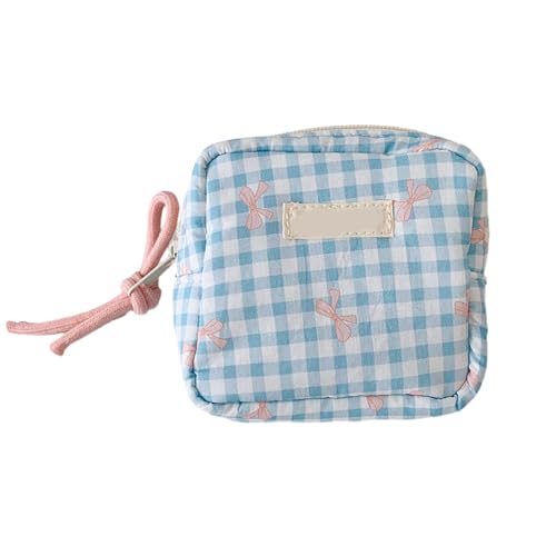 Schlichtes Design, tragbare Make-up-Tasche mit geräumigem Innenraum für Lippenstifte, Pinsel, unverzichtbare karierte Make-up-Organizer, blau von Piceioep
