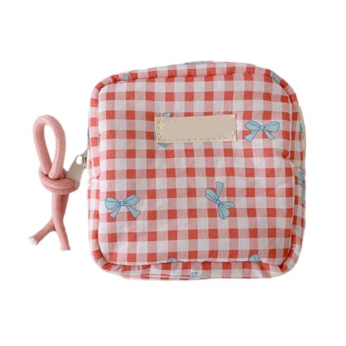 Schlichtes Design, tragbare Make-up-Tasche mit geräumigem Innenraum für Lippenstifte, Pinsel, unverzichtbare karierte Make-up-Organizer, rot von Piceioep