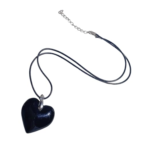 Zarte Herz-Halskette mit natürlichem Harz-Charm, PU-Lederkette, Unisex, Modeschmuck, herzförmiger Anhänger, Einheitsgröße, Wie beschrieben, Wie beschrieben von Piceioep