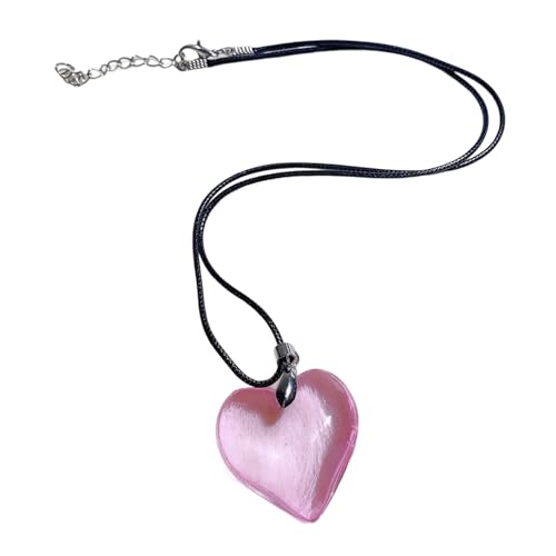 Zarte Herz-Halskette mit natürlichem Harz-Charm, PU-Lederkette, Unisex, Modeschmuck, herzförmiger Anhänger, Einheitsgröße, Wie beschrieben, Wie beschrieben von Piceioep