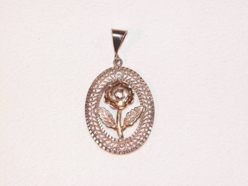 1.75 Inch Sterling Silber Filigraner Rosen Anhänger, 925 Einzigartige Qualität Antik Stil Vintage Rose Blumen Anhänger von PickersPost