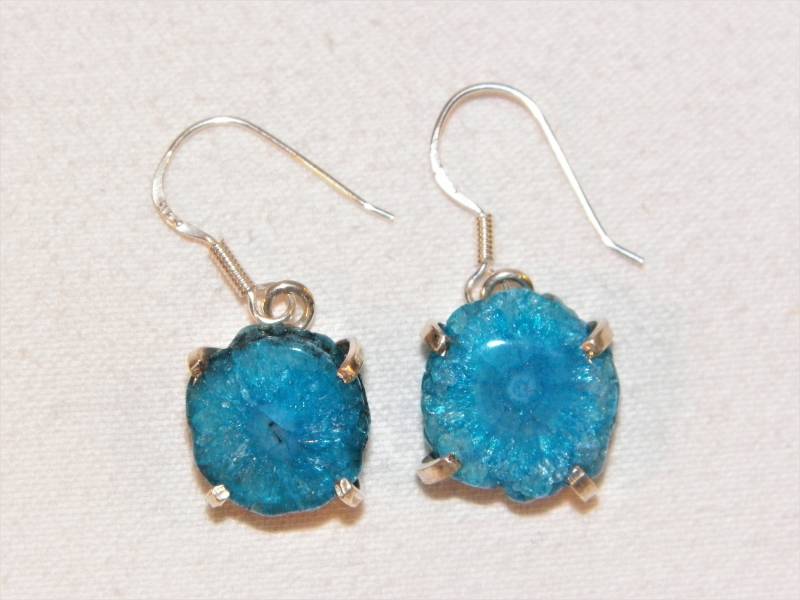 14mm Runde Druzy Sterling Silber Ohrringe, 925 Handgemachte Ohrringe W Natur Gefärbt Blau, Einzigartige Qualität Vintage Schön von PickersPost