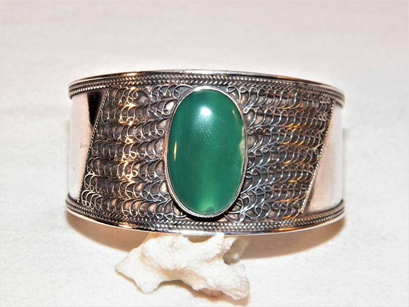 6, 5 Zoll Großes Grünes Achat Sterling Silber Manschettenarmband, 925 Naturgrüner Handgemachtes Armband, Qualitäts 31G Verstellbar 6, 5 Zoll Großes Grünes Achat Sterling Silber Manschettenarmband, 925 Naturgrüner Handgemachtes Armband, Qualitäts 31G Verstellbar von PickersPost