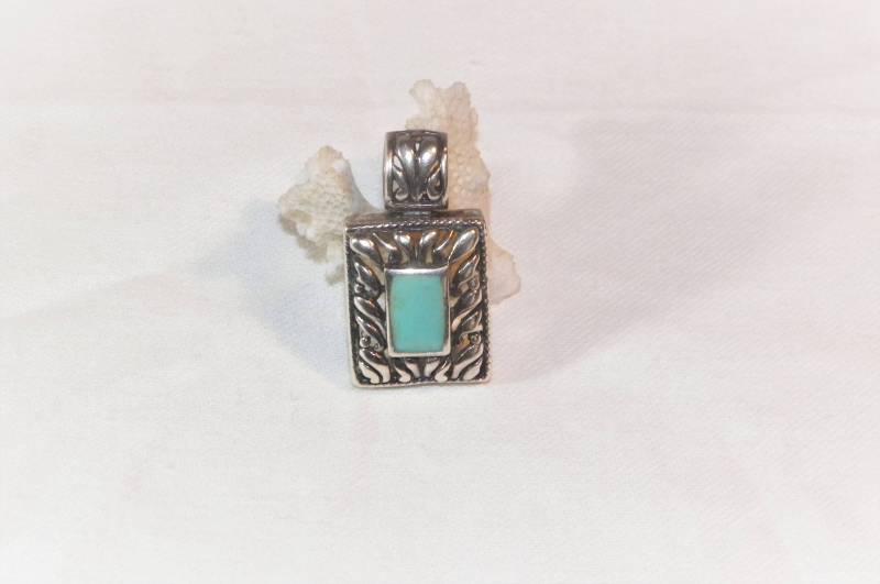Sterling Silber Türkis Anhänger, 925 Vintage Scroll Style Anhänger Mit Türkis, Blauer Stein von PickersPost