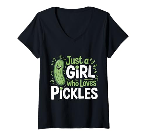 Damen Gurke Nur EIN Mädchen, das Gurken liebt T-Shirt mit V-Ausschnitt von Pickle Dill Pickles Cucumber