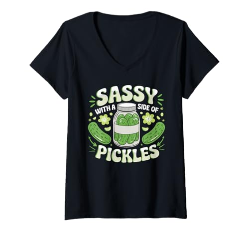 Damen Sassy mit Einer Beilage von Essiggurken Trendy Pickle T-Shirt mit V-Ausschnitt Damen Sassy mit Einer Beilage von Essiggurken Trendy Pickle T-Shirt mit V-Ausschnitt von Pickle Shirt Designs By ShirtZilla