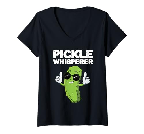 Damen Gurkenflüsterer Gurkensalat Gurke Gemüse eingelegt T-Shirt mit V-Ausschnitt Damen Gurkenflüsterer Gurkensalat Gurke Gemüse eingelegt T-Shirt mit V-Ausschnitt von Pickle Whisperer